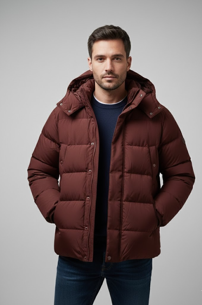 Strandfein Menswear Steppjacke Abnehmare Mütze Weinrot 56